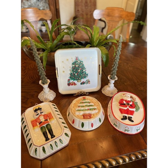 Set Of 3 Vintage Christmas Ceramic Hanging Molds, Santa Claus, Nutcracker, Tree - Picture 1 of 13